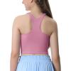 Girls Tank Tops Double Lined Crop Tops for Kids High Crew Neck Racerback Basic Sleeveless Dance Top for Girls(Pink)