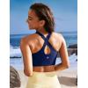 IUGA Bikini Tops for Women Adjustable Cross Back Swim Top Quick Dry Bathing Suit Tops High Neck Swim Bra UPF 50+(Navy Blue)