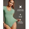IUGA Bodysuits for Women Tummy Control Body Suits for Womens Compression Slimming Thong Bodysuit V Neck(Sage)