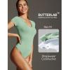 IUGA Bodysuits for Women Tummy Control Body Suits for Womens Compression Slimming Thong Bodysuit V Neck(Sage)