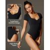 IUGA Short Sleeve Bodysuit for Women Tummy Control Body Suit Sweetheart Neckline Going Out Tops(Black)