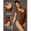 IUGA Short Sleeve Bodysuit for Women Tummy Control Body Suit Sweetheart Neckline Going Out Tops(Brownie)
