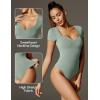 IUGA Short Sleeve Bodysuit for Women Tummy Control Body Suit Sweetheart Neckline Going Out Tops(Sage)