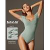 IUGA Short Sleeve Bodysuit for Women Tummy Control Body Suit Sweetheart Neckline Going Out Tops(Sage)