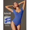 IUGA Short Sleeve Bodysuit for Women Tummy Control Body Suit Sweetheart Neckline Going Out Tops(Soft Blue)
