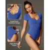 IUGA Short Sleeve Bodysuit for Women Tummy Control Body Suit Sweetheart Neckline Going Out Tops(Soft Blue)