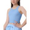 Girls Tank Tops Double Lined Crop Tops for Kids High Crew Neck Racerback Basic Sleeveless Dance Top for Girls(Aqua)