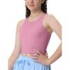Girls Tank Tops Double Lined Crop Tops for Kids High Crew Neck Racerback Basic Sleeveless Dance Top for Girls(Pink)