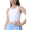 Girls Tank Tops Double Lined Crop Tops for Kids High Crew Neck Racerback Basic Sleeveless Dance Top for Girls(White)