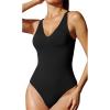 IUGA Shapewear Bodysuits for Women Tummy Control Slimming Tank Top Bodysuit Deep V Neck Sexy Sleeveless Body Suit(Black)