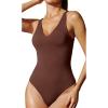 IUGA Shapewear Bodysuits for Women Tummy Control Slimming Tank Top Bodysuit Deep V Neck Sexy Sleeveless Body Suit(Brownie)