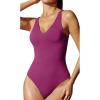 IUGA Shapewear Bodysuits for Women Tummy Control Slimming Tank Top Bodysuit Deep V Neck Sexy Sleeveless Body Suit(Violet Red)