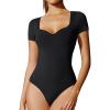 IUGA Short Sleeve Bodysuit for Women Tummy Control Body Suit Sweetheart Neckline Going Out Tops(Black)