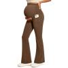 IUGA Soft Maternity Pants for Women Yoga Maternity Leggings with Pockets Dressy Maternity Clothes Over The Belly(Brown)