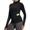 IUGA Workout Thermal Shirts for Women Turtleneck Long Sleeve Fleece Lined Tops Winter Running Gear with 2 Side Pockets(Black)