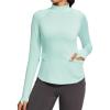IUGA Workout Thermal Shirts for Women Turtleneck Long Sleeve Fleece Lined Tops Winter Running Gear with 2 Side Pockets(Light Green)