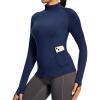 IUGA Workout Thermal Shirts for Women Turtleneck Long Sleeve Fleece Lined Tops Winter Running Gear with 2 Side Pockets(Navy Blue)