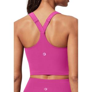 IUGA Buttery Adjustable Workout Tank Tops Woman with Built in Bra Y Back Longline Sports Bra Athletic V-Neck Crop Tops Hot Pink