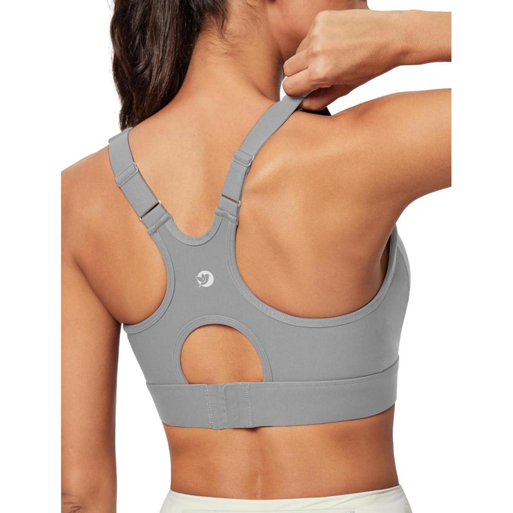 imageIUGA High Impact Sports Bras for Women High Support Racerback Sports Bra with Sewnin Pads Adjustable StrapsLight Grey