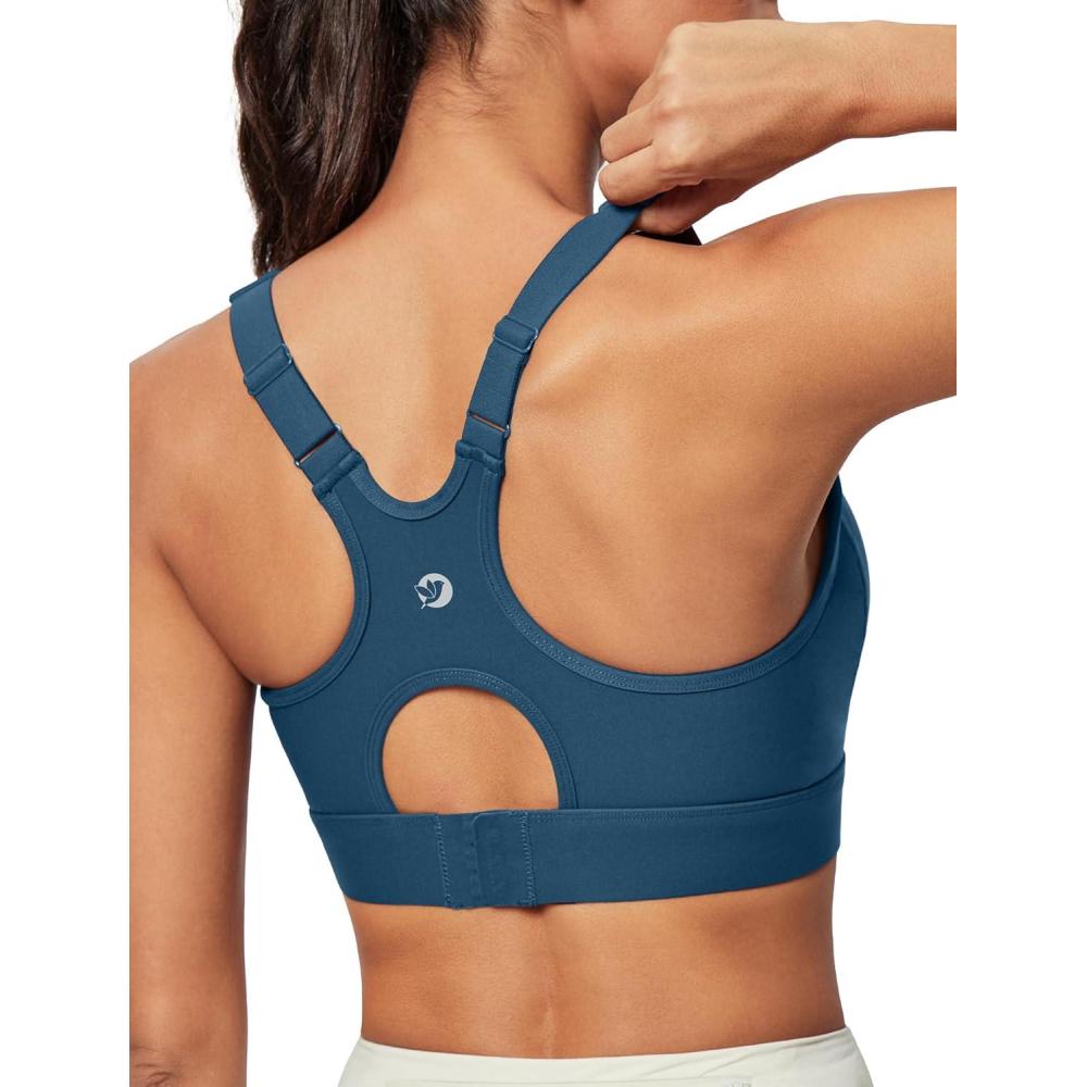 imageIUGA High Impact Sports Bras for Women High Support Racerback Sports Bra with Sewnin Pads Adjustable StrapsNavy Blue