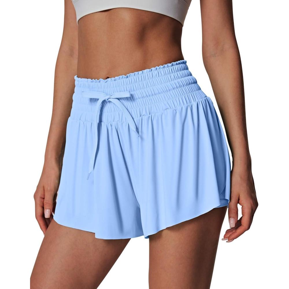 imageIUGA Athletic Shorts for Women High Waisted Butterfly Shorts Flowy Running Workout Tennis Skorts with Pockets Preppy ClothesAqua Blue