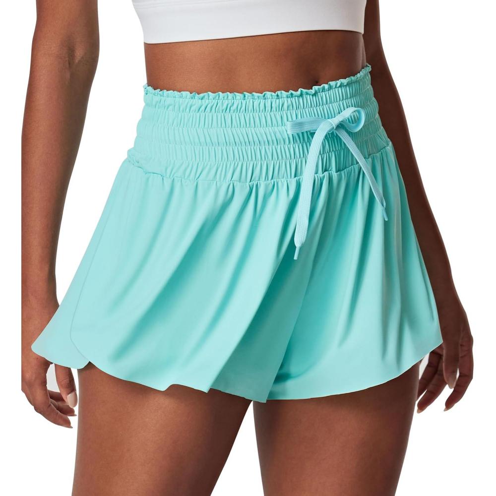 imageIUGA Athletic Shorts for Women High Waisted Butterfly Shorts Flowy Running Workout Tennis Skorts with Pockets Preppy ClothesMint Green