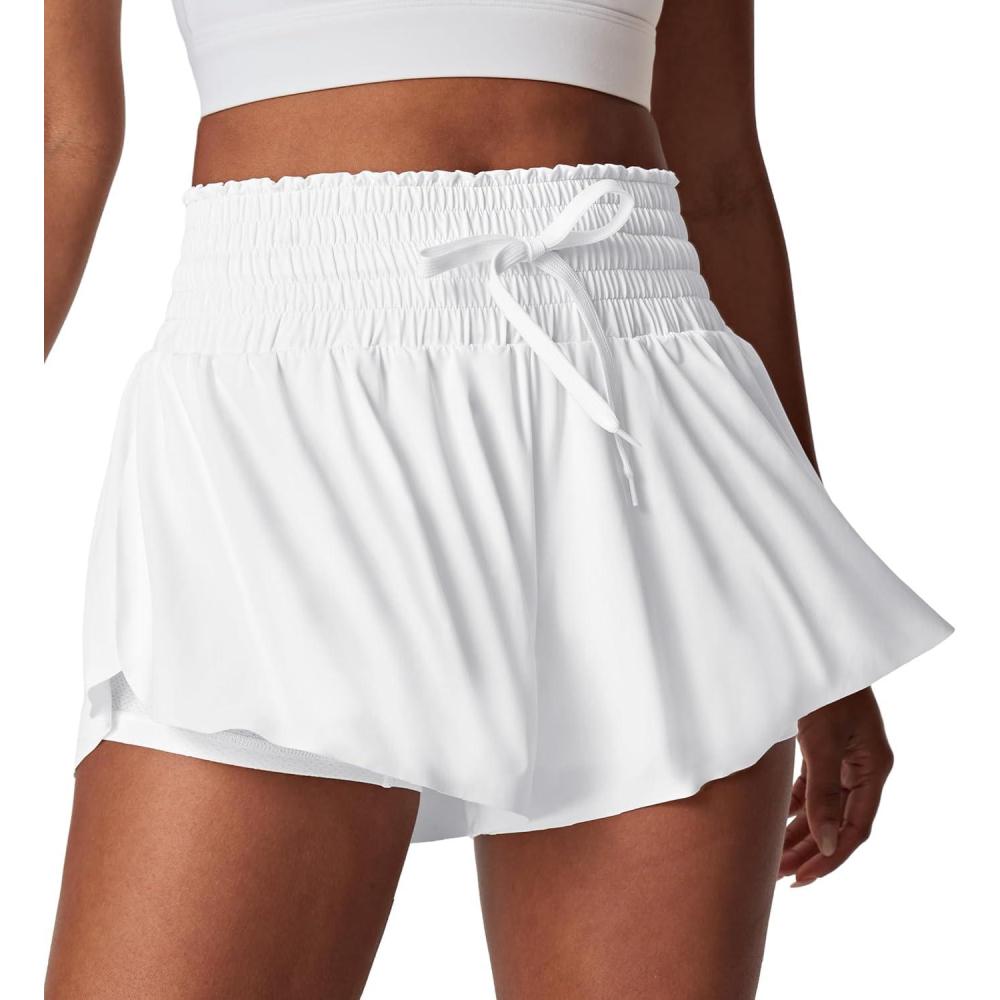 imageIUGA Athletic Shorts for Women High Waisted Butterfly Shorts Flowy Running Workout Tennis Skorts with Pockets Preppy ClothesWhite