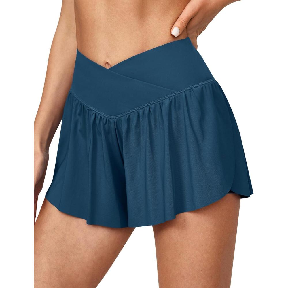 imageIUGA Athletic Shorts for Women High Waisted Workout Running Shorts Crossover Flowy Butterfly Preppy Clothes Skorts for WomanSea Blue