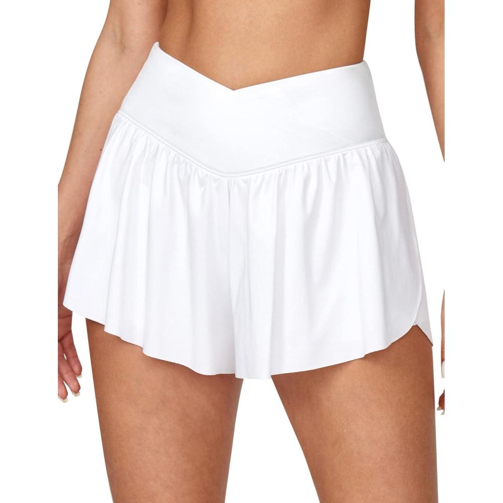 imageIUGA Athletic Shorts for Women High Waisted Workout Running Shorts Crossover Flowy Butterfly Preppy Clothes Skorts for WomanWhite