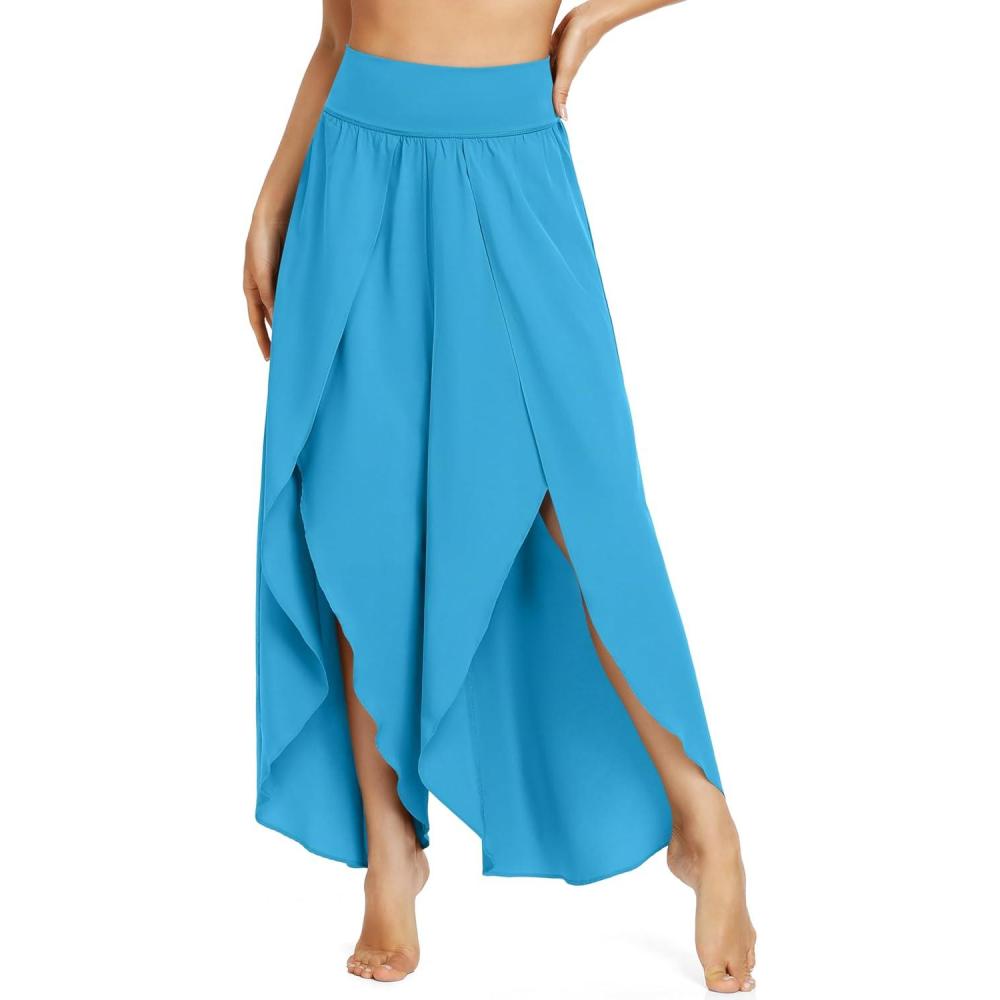imageIUGA Flowy Pants for Women Wide Leg High Waisted Palazzo Boho Beach Harem Pants for Casual Dance SummerBright Blue