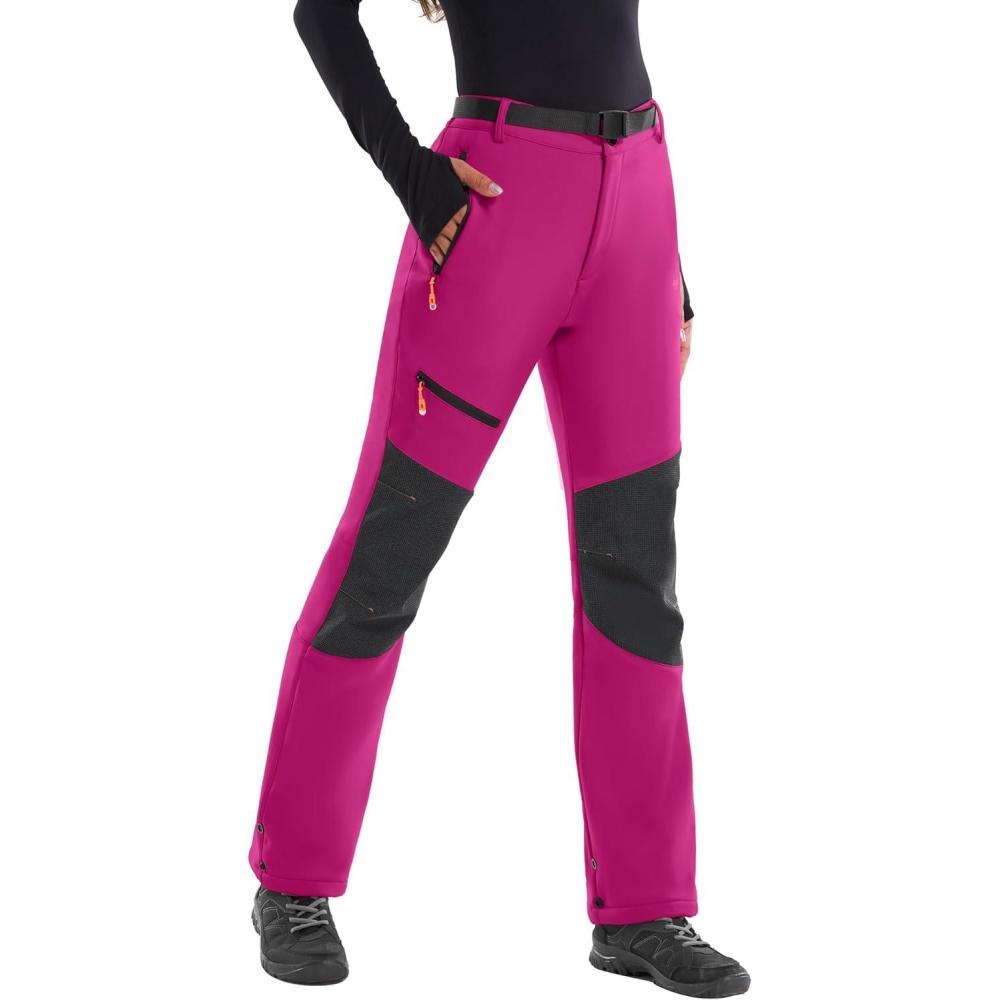 imageIUGA Snow Pants Womens Ski Hiking Pants Waterproof Outdoor Insulated Softshell Winter Fleece Lined Snowboard Pants 4 PocketsRose