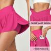 IUGA Athletic Shorts for Women High Waisted Workout Running Shorts Crossover Flowy Butterfly Preppy Clothes Skorts for Woman(Hot Pink)