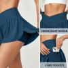 IUGA Athletic Shorts for Women High Waisted Workout Running Shorts Crossover Flowy Butterfly Preppy Clothes Skorts for Woman(Sea Blue)