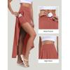 IUGA High Waist Maxi Skirt with Slit Ruffle Wrap Skirt Trendy Flowy Skirts for Women Long Skirts with Shorts Underneath(Brick Red)