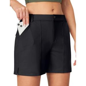 IUGA 5″ Hiking Golf Shorts with Pockets Quick Dry Womens Cargo Shorts Casual Summer Short(Black)