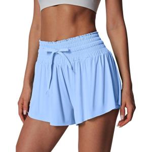 IUGA Athletic Shorts for Women High Waisted Butterfly Shorts Flowy Running Workout Tennis Skorts with Pockets Preppy Clothes(Aqua Blue)