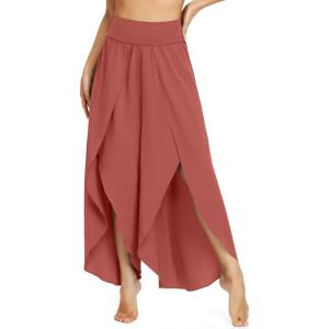 IUGA Flowy Pants for Women Wide Leg High Waisted Palazzo Boho Beach Harem Pants for Casual Dance Summer(Brick Red)