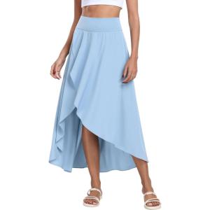 IUGA High Waist Maxi Skirt with Slit Ruffle Wrap Skirt Trendy Flowy Skirts for Women Long Skirts with Shorts Underneath(Blue)