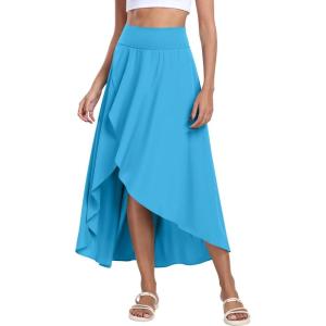 IUGA High Waist Maxi Skirt with Slit Ruffle Wrap Skirt Trendy Flowy Skirts for Women Long Skirts with Shorts Underneath(Bright Blue)