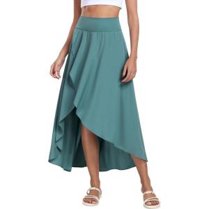 IUGA High Waist Maxi Skirt with Slit Ruffle Wrap Skirt Trendy Flowy Skirts for Women Long Skirts with Shorts Underneath(Sea Green)