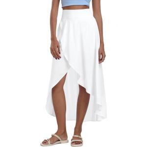 IUGA High Waist Maxi Skirt with Slit Ruffle Wrap Skirt Trendy Flowy Skirts for Women Long Skirts with Shorts Underneath(White)