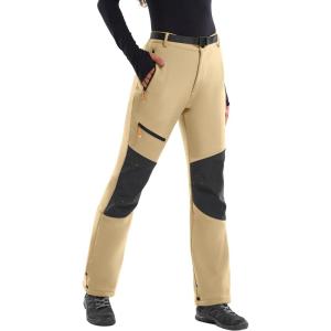IUGA Snow Pants Womens Ski Hiking Pants Waterproof Outdoor Insulated Softshell Winter Fleece Lined Snowboard Pants 4 Pockets(Khaki)