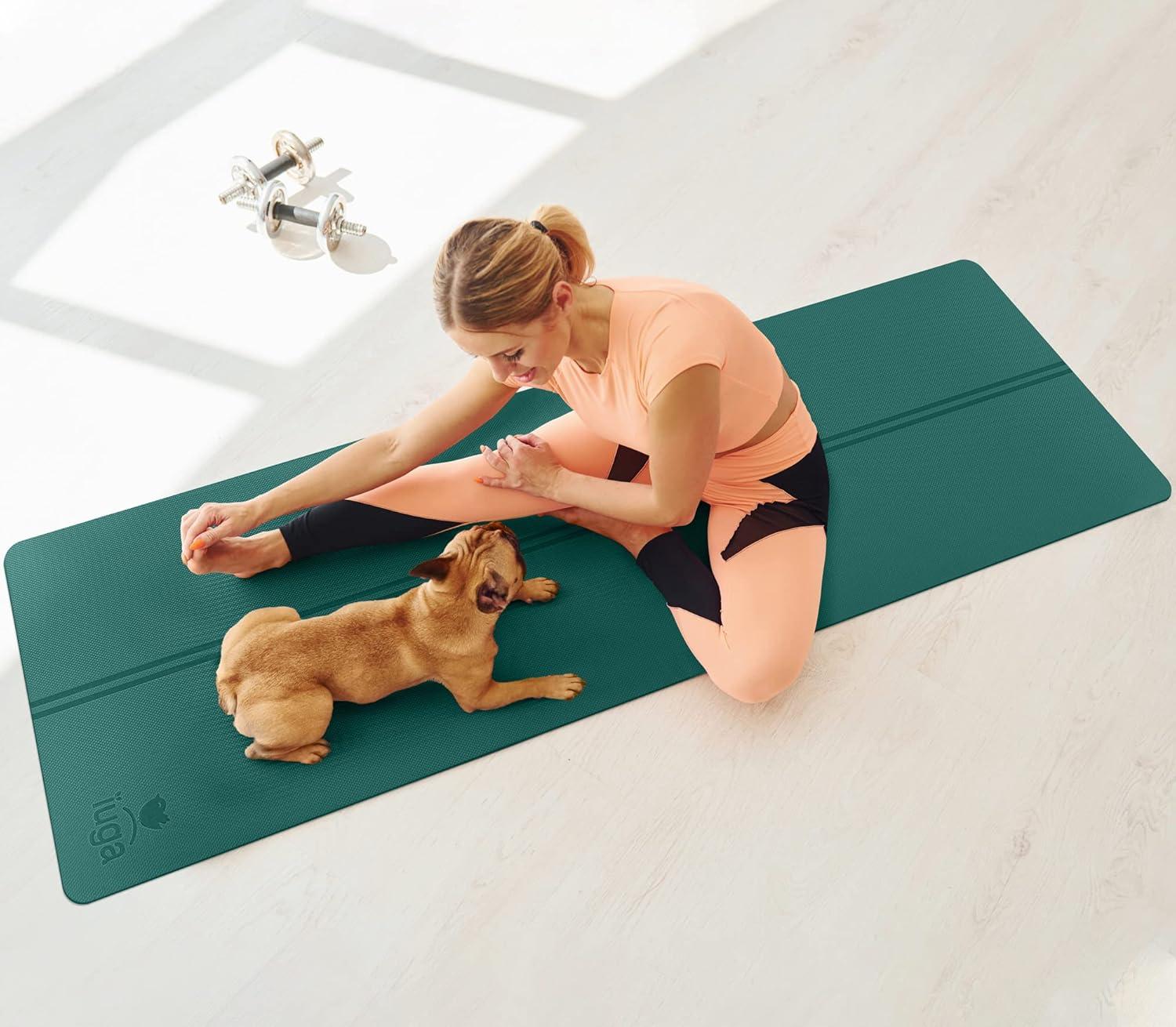 imageIUGA Yoga Mat Non Slip with Alignment Lines 72quot x 26quot Eco Friendly Yoga Mats 14 Inch Thick Yoga Mat with Free Carry Strap