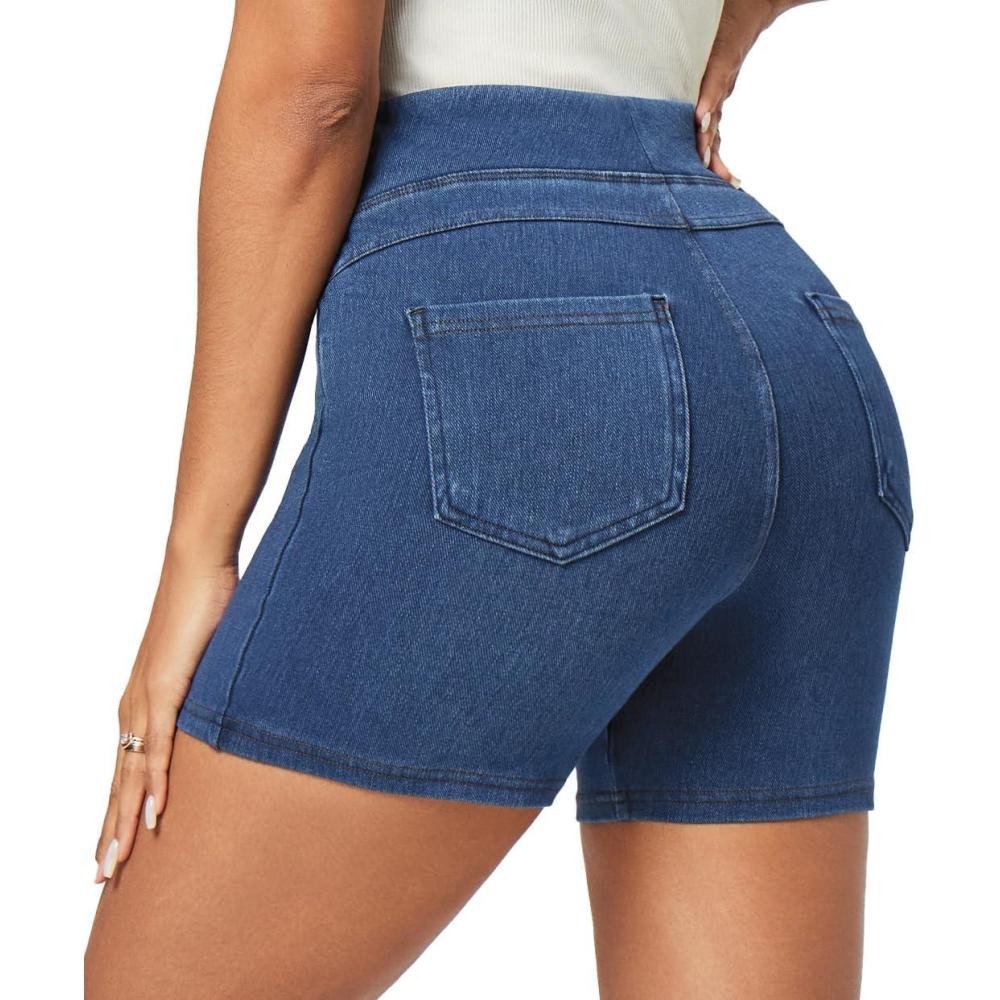 imageIUGA Stretchy Jean Shorts for Women High Waisted Pull On Jorts with Pockets Denim Shorts Women Summer Casual Shorts 2025Light Blue