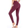 IUGA High Waisted Leggings for Women Running Workout Leggings with Inner Pocket Yoga Pants for Women(Maroon)
