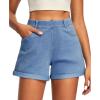 IUGA Stretchy Jorts Women Pull On Jean Shorts Womens High Waisted Folded Hem Denim Shorts Summer Casual with Pockets(Baby Blue)