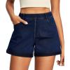 IUGA Stretchy Jorts Women Pull On Jean Shorts Womens High Waisted Folded Hem Denim Shorts Summer Casual with Pockets(Dark Blue)