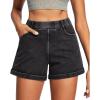 IUGA Stretchy Jorts Women Pull On Jean Shorts Womens High Waisted Folded Hem Denim Shorts Summer Casual with Pockets(Gray)