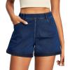 IUGA Stretchy Jorts Women Pull On Jean Shorts Womens High Waisted Folded Hem Denim Shorts Summer Casual with Pockets(Light Blue)