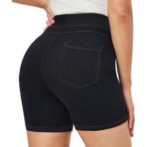 IUGA Stretchy Jean Shorts for Women High Waisted Pull On Jorts with Pockets Denim Shorts Women Summer Casual Shorts 2025(Black)